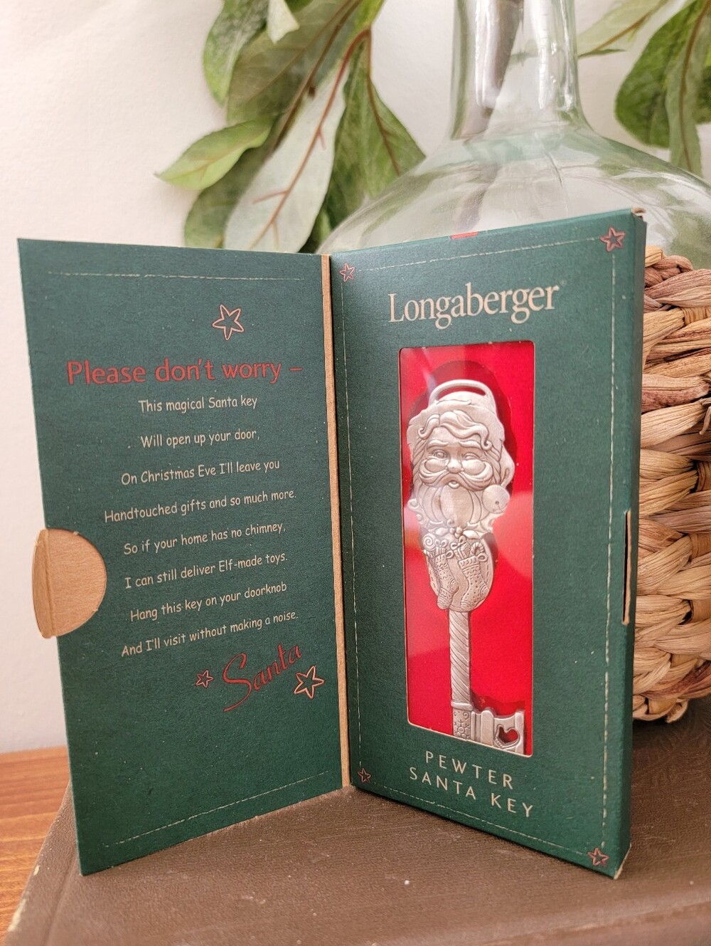 Vintage Longaberger 2002 Pewter Santa Key Or Christmas Ornament Original Box